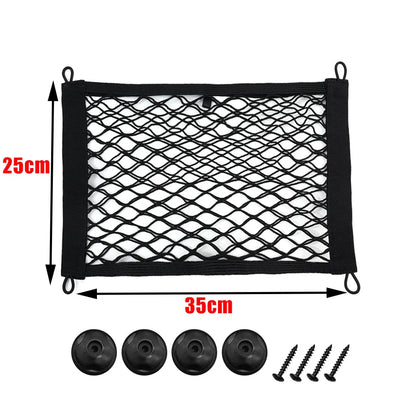 Car Storage Net Bag Organizer with Screws – Elastic Mesh Cargo Pocket Holder for Auto, Rear Trunk & Boat Storage
