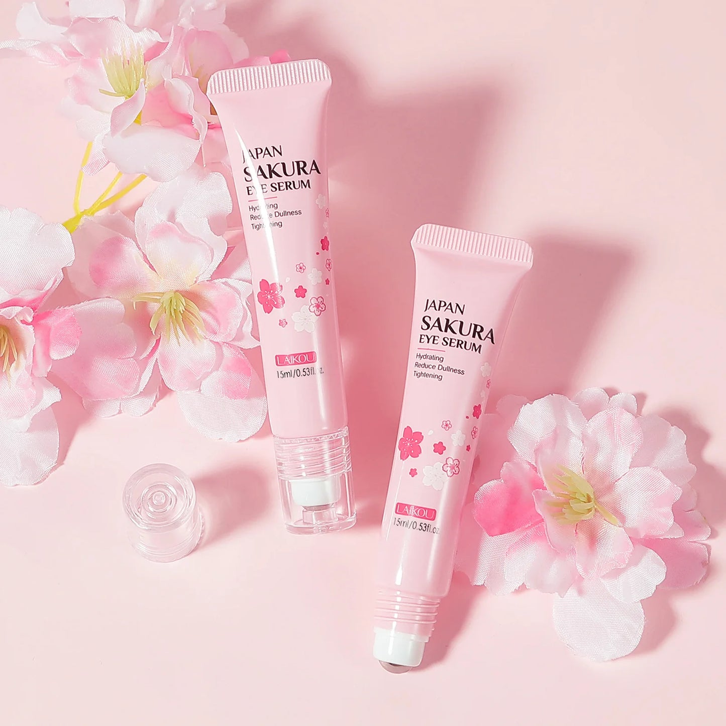 LAIKOU Sakura Eye Serum Roller — Hyaluronic Acid Moisturizing Cream for Eye Bags & Dark Circles, 15ml