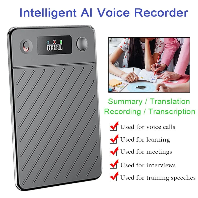 AI Voice Recorder with Display Screen – 8–256GB Smart Digital Voice Recorder with Transcription, Summarization & Translation Features, Intelligent Note Taking Device