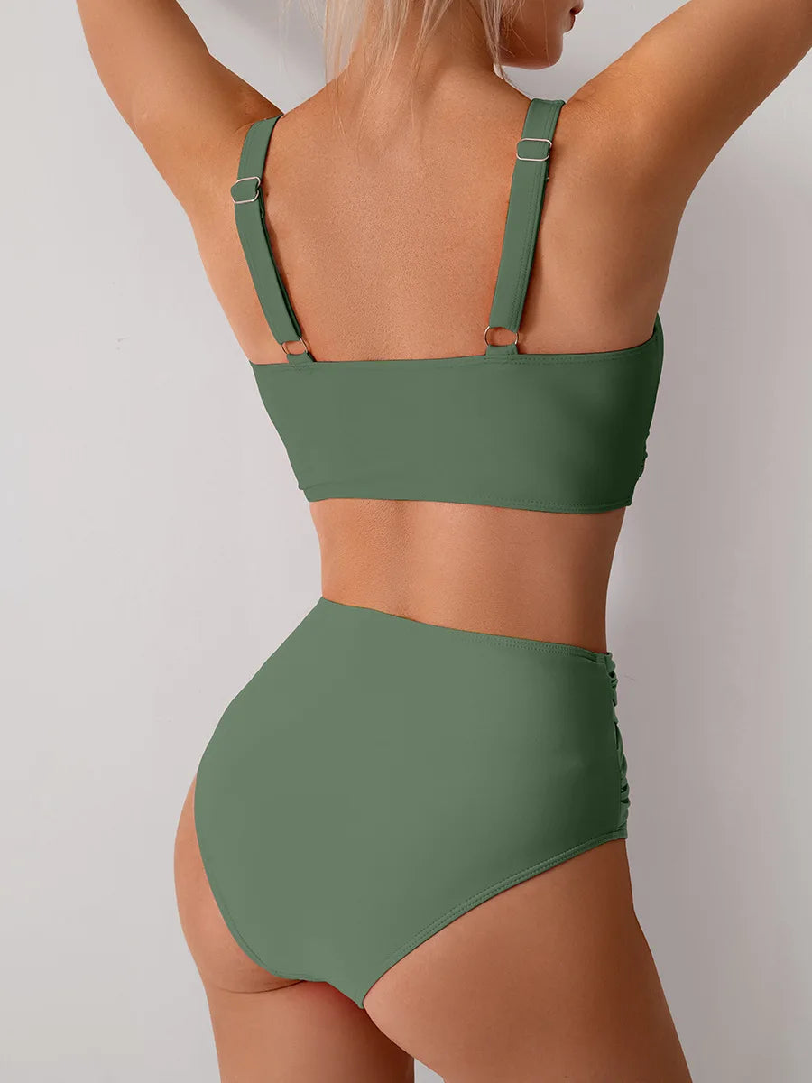 VigoBreviya 2025 Sexy Solid Strapped Bikini Set – Cross Push-Up, High Waist Brazilian Swimsuit for Women, Beach & Bath Wear