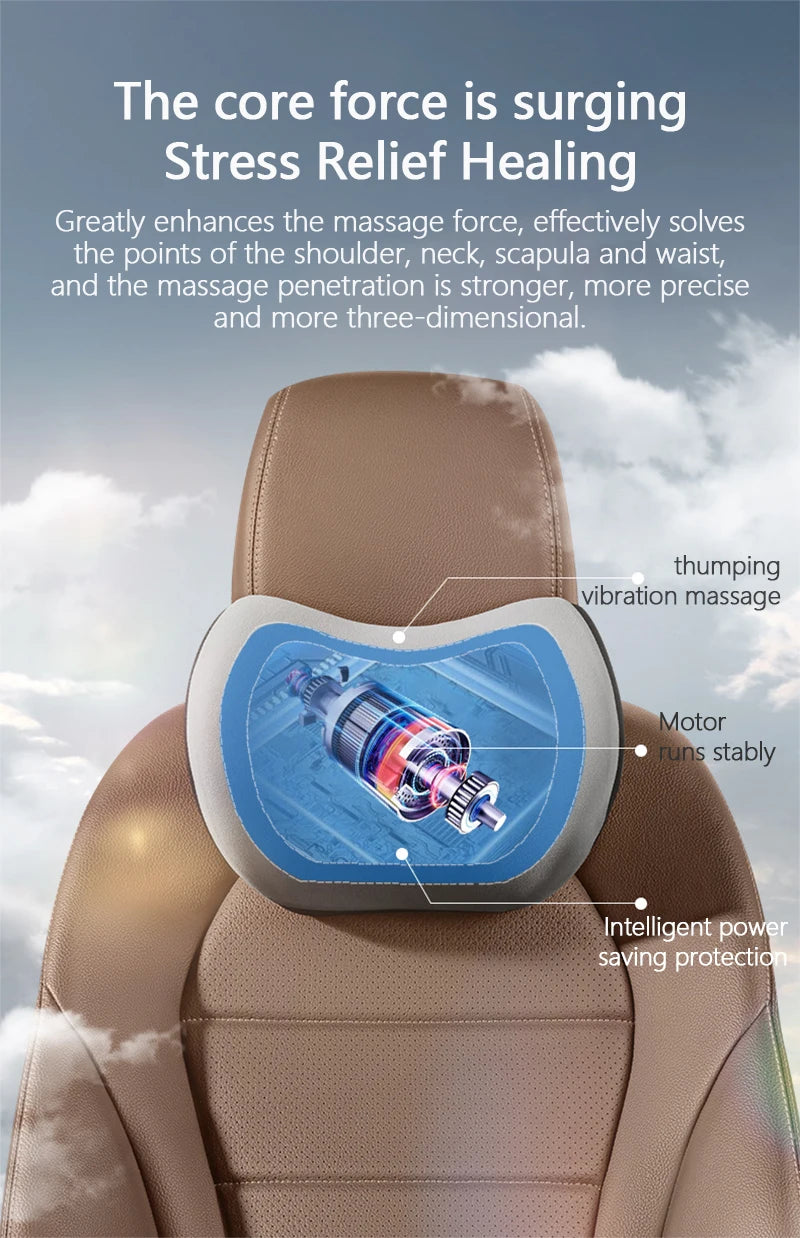 Car Electric Lumbar & Neck Massage Cushion | Single Headrest Vibration Pillow for Seat Support
