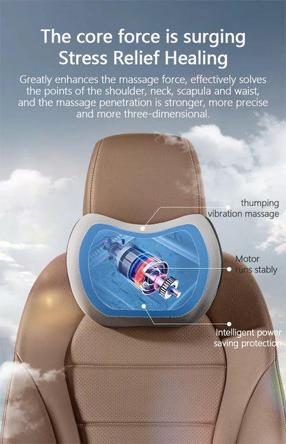 Car Electric Lumbar & Neck Massage Cushion | Single Headrest Vibration Pillow for Seat Support