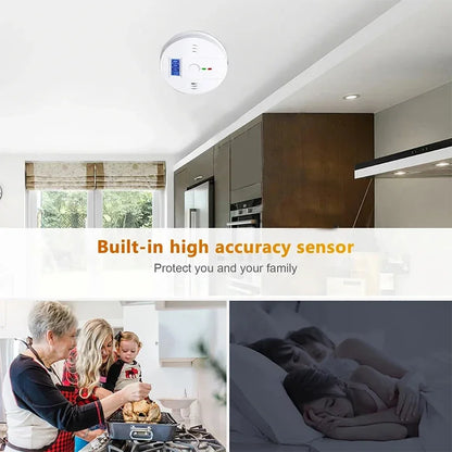 Carbon Monoxide & Smoke Alarm - LCD Wireless CO Detector with Toxic Gas Leak and Fire Sound Alarm for Home Safety