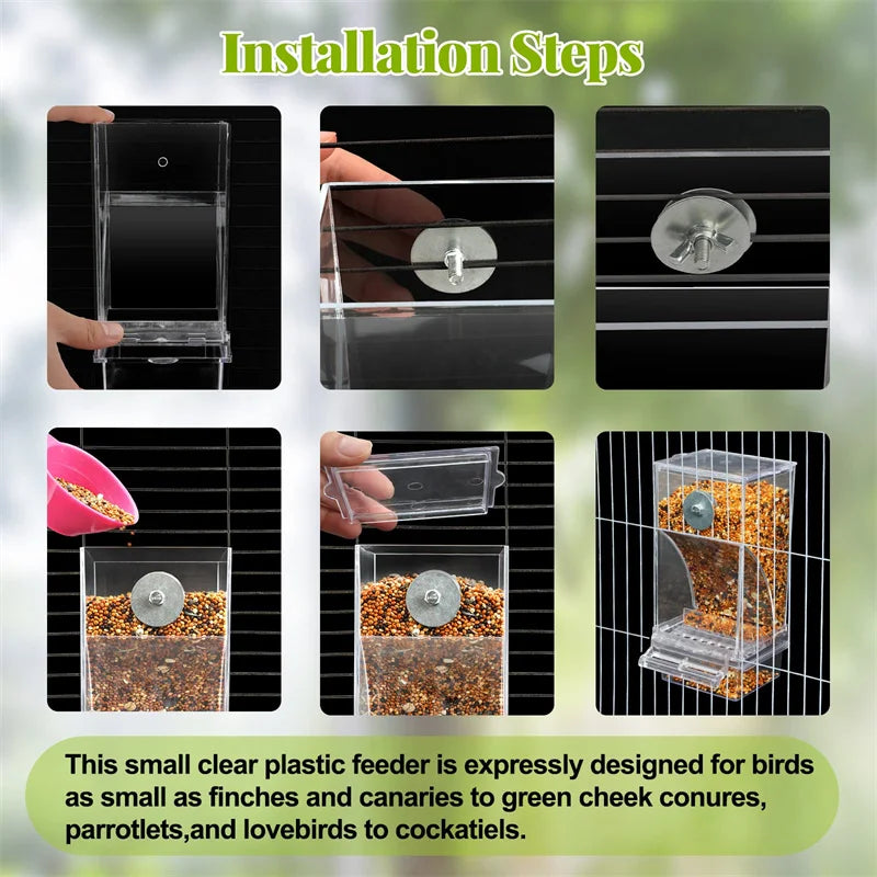No-Mess Automatic Bird Feeder – Acrylic Parrot Seed & Water Dispenser for Small & Medium Parakeets Cage Accessories