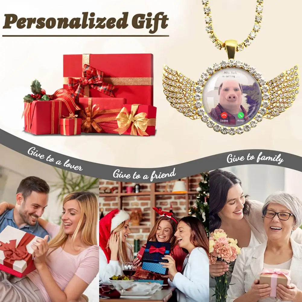 John Pork Calling Necklace - Funny Pig Lover Moon Pendant with Angel Wings Graphic Jewelry Gift