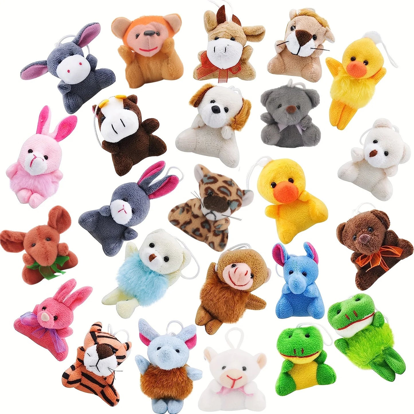 24pcs Mini Plush Animal Toy Set Cute Stuffed Animals Keychain Party Favors for Kids & Adults