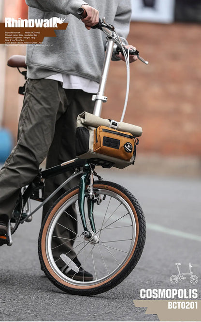Rhinowalk 4L Bike Handlebar Bag — Quick Release Front Tube Basket with MOLLE for Brompton Folding Bikes