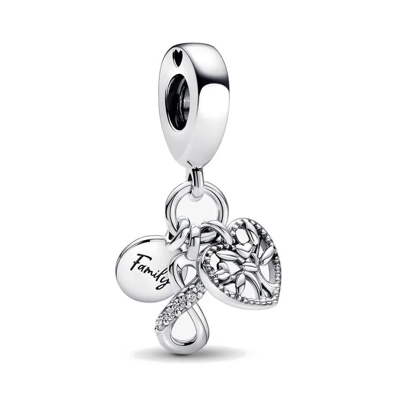 Europe 925 Silver Family Charm Pendant - Boy, Girl, Mom & Sisters Bead for Pandora Bracelet, Sparkling Dangle Jewelry