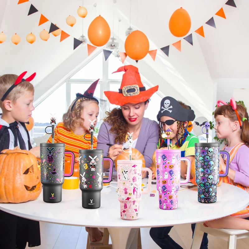 Meoky 40oz Halloween Tumbler with Straw – Insulated Stainless Steel Coffee Cup, Leak-Proof, Non-Slip, Portable Vacuum Car Mug