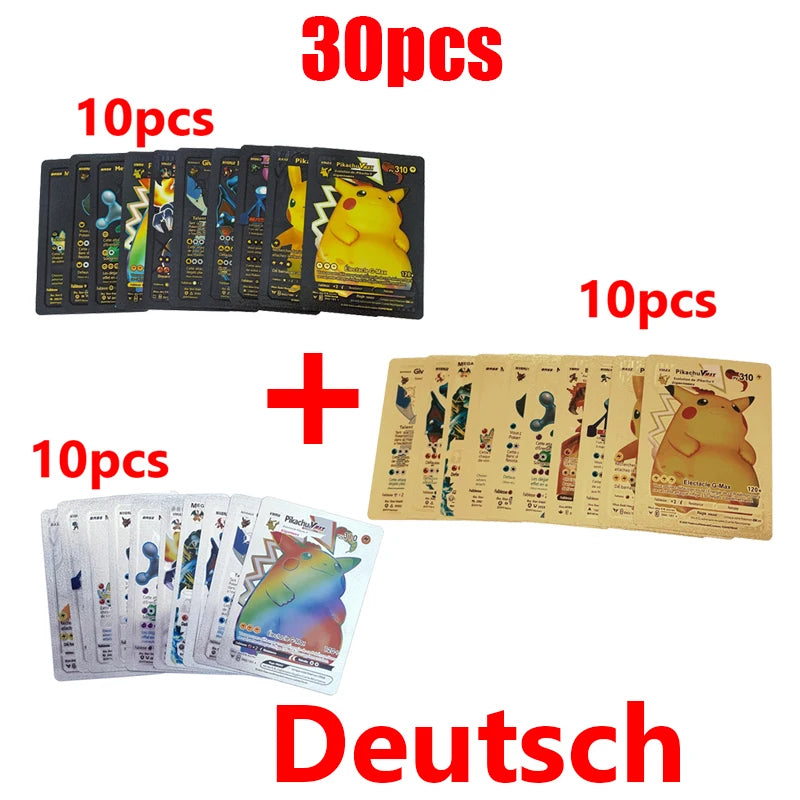 Pokemon Rainbow Gold & Silver VMAX GX Cards – Collectible Battle Trainer Cards in Spanish, English & French, Kids Toy Christmas Gift
