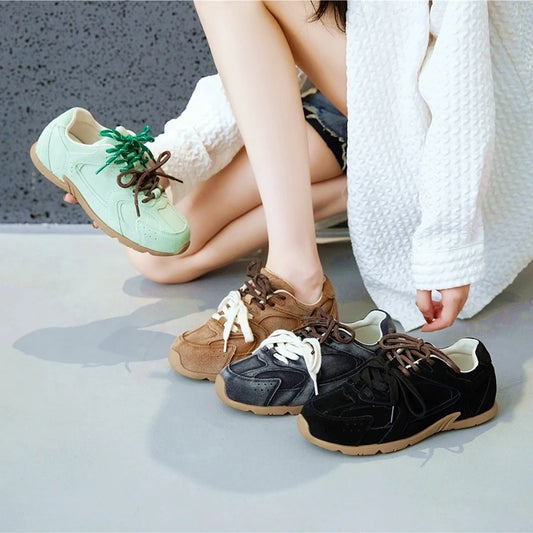 AIYUQI Women's Genuine Leather Sneakers – Retro German Trainers, Winter Velvet Fur, Flat Casual Shoes