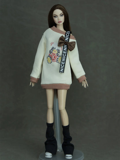 30cm Doll Clothes Set – Long Sleeve Shirt & Foot Covers for 1/6 OB/ST/FR/BB Dolls