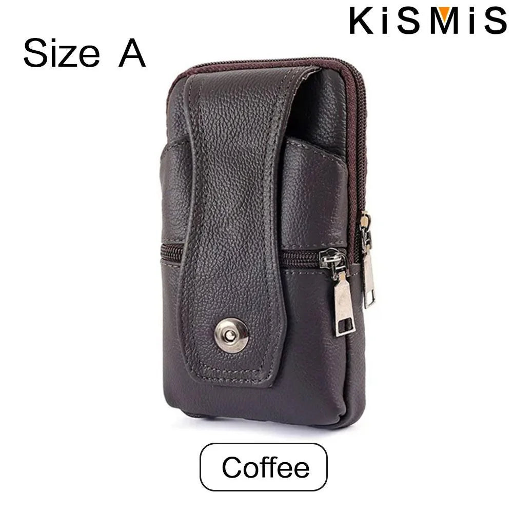 KISMIS Men’s Leather Waist Bag – Multifunction Fanny Pack with Large Capacity and Shoulder Strap