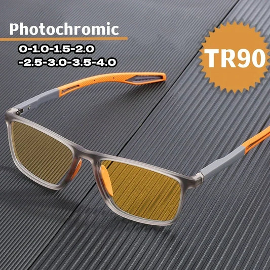 Men's Ultralight Photochromic Glasses - TR90 Frame Myopia Eyewear, Vintage Color-Changing Sunglasses 0 to -4.0