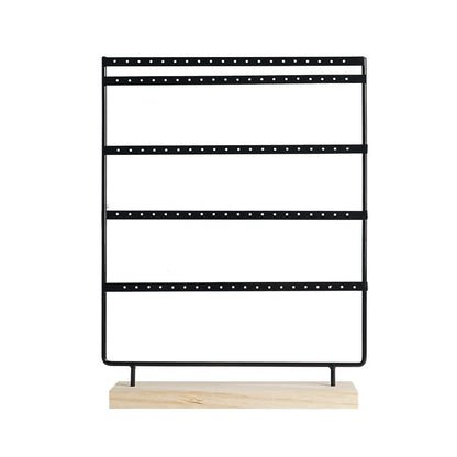 5-Tier Earring Display Stand - 100 Holes Metal Jewelry Organizer with Wooden Base Storage Rack
