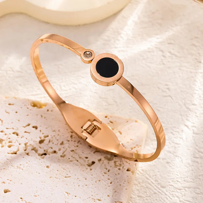 RAKOL 316L Stainless Steel Roman Numeral Ring – Black Shell Adjustable Zircon Tail Ring for Women, Fashion Jewelry