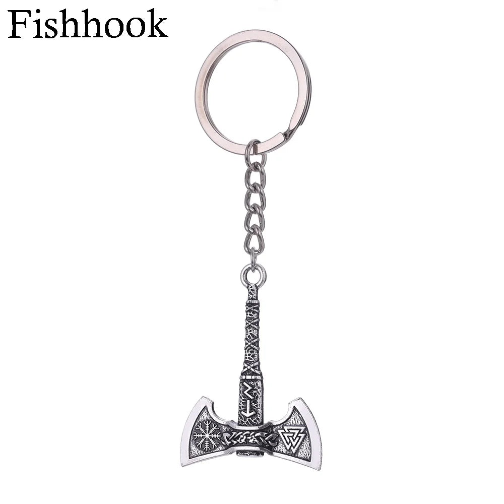 SKYRIM Viking Keychain – Punk Gothic Axe Talisman, Slavic Irish Knot Pagan Amulet Pendant, Men's Jewelry Gift