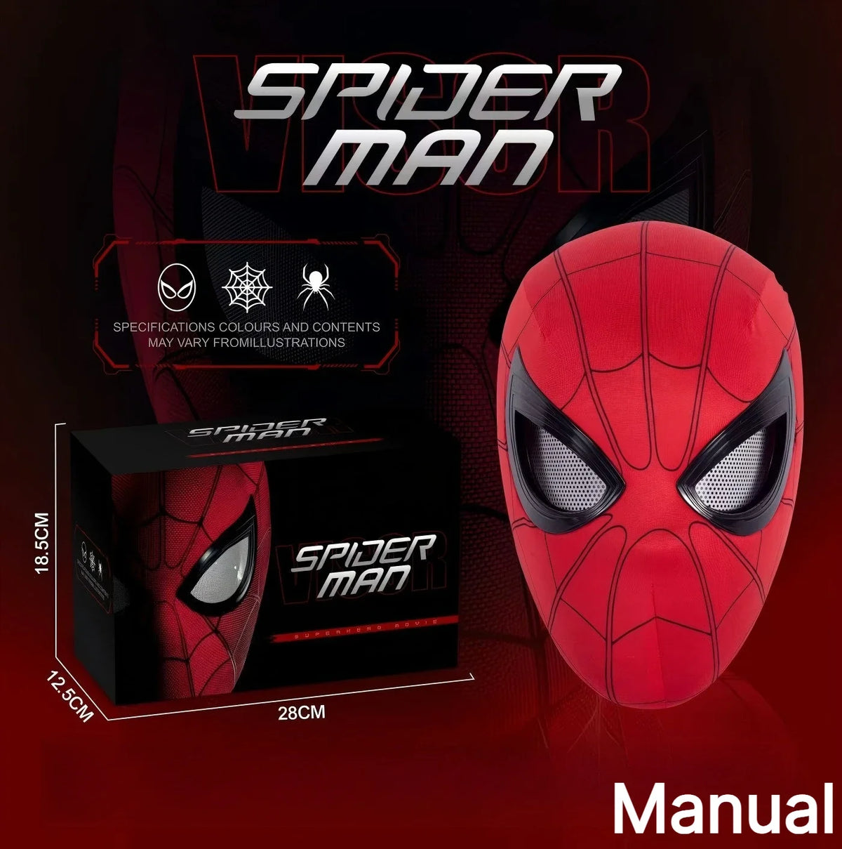 Miles Spider-Man 1:1 Electronic Mask - Moving Glowing Eyes with Ring Control for Cosplay & Collectors