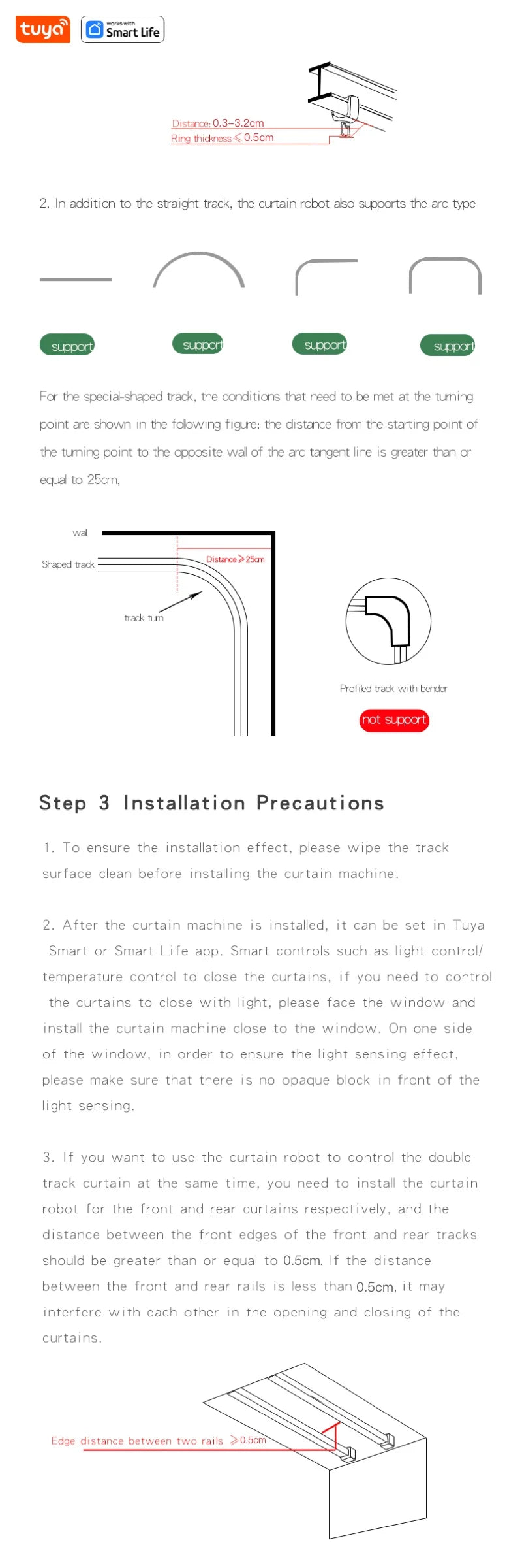 Tuya Smart Wifi Curtain Robot – Remote & Voice Control, Roman Rod Track, Single/Double Opening, 1/2PCS with Gateway