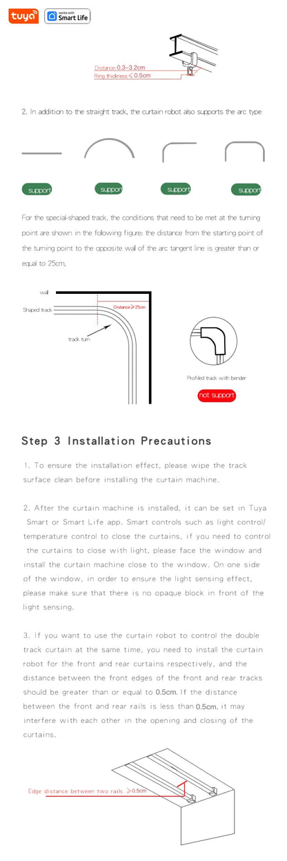 Tuya Smart Wifi Curtain Robot – Remote & Voice Control, Roman Rod Track, Single/Double Opening, 1/2PCS with Gateway