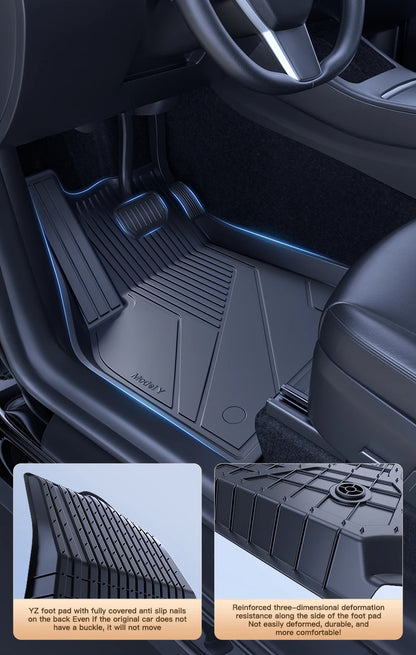 YZ Floor Mats for Tesla Model 3/Y 2021-2023 — Waterproof, Non-Slip TPE Car Accessories