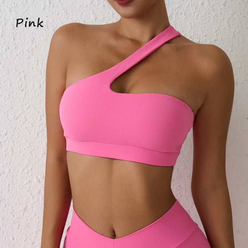 One Shoulder Sports Bra for Women – DIAS FIT JOY Sexy Yoga Fitness Training Bra with Detachable Beauty Back Design