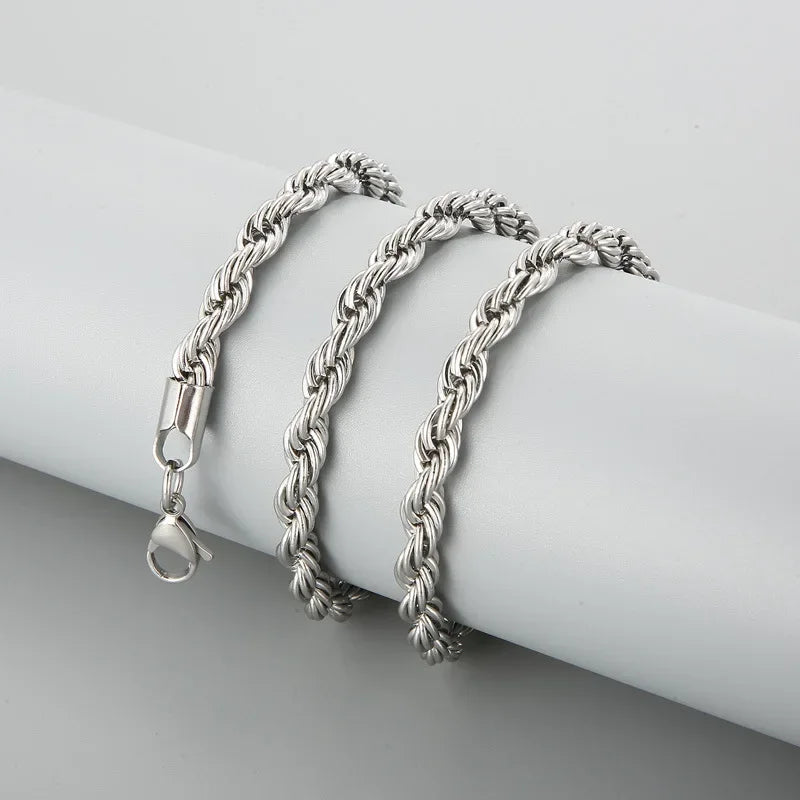 304 Stainless Steel Twist Rope Chain Necklace – PVD Gold Plated, 2-5mm Width for Men & Women, Fashion Accessories