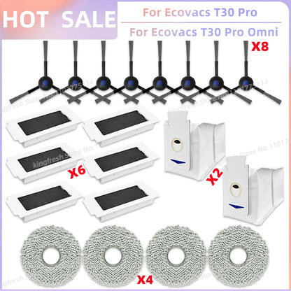 Replacement Parts for Ecovacs T30 Pro Omni & YEEDI M12 Ultra Plus – Main Roller, Side Brush, Filter, Dust Bag, Mop Cloth