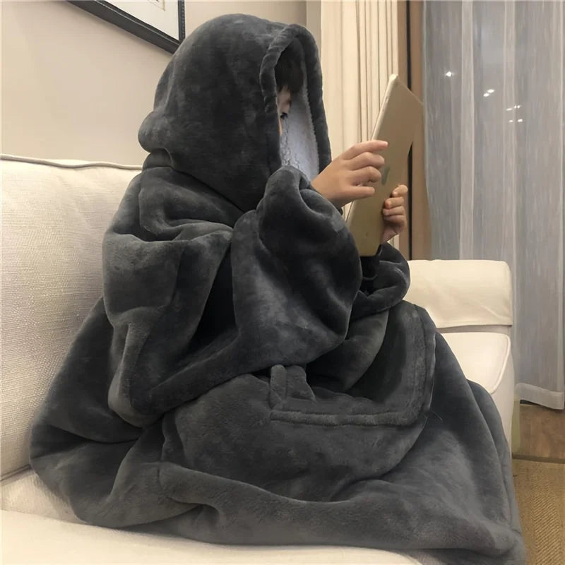Ultra Soft Oversized Hoodie Blanket — Reversible Sherpa Fleece Sweatshirt with Kangaroo Pocket, Machine Washable