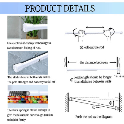 Adjustable Spring Tension Curtain Rods – Durable Extendable Telescopic Poles for Bathroom, Kitchen & Cupboard, No-Drill Installation