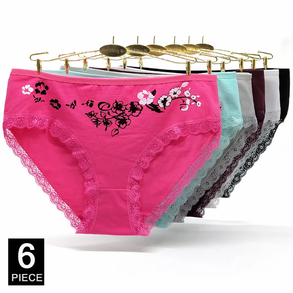 Women’s Cotton Briefs Set - Sexy Print Mid-Rise Plus Size Panties 2XL-4XL Soft Breathable Underwear 6Pcs