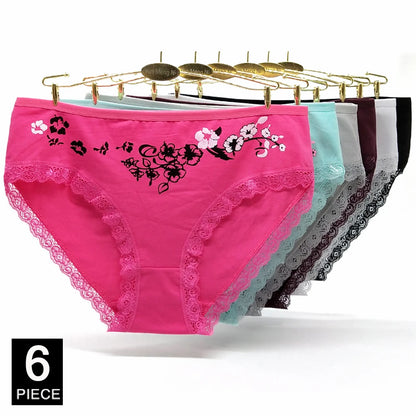 Women’s Cotton Briefs Set - Sexy Print Mid-Rise Plus Size Panties 2XL-4XL Soft Breathable Underwear 6Pcs