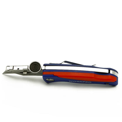 WORKPRO WP211006 Folding Utility Knife - Compact Retractable Box Cutter with Blade Storage