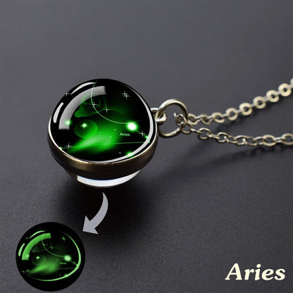 Luminous Zodiac Constellation Necklace – Starry Sky Glass Ball Pendant for Men & Women, 12 Astrology Signs Gift