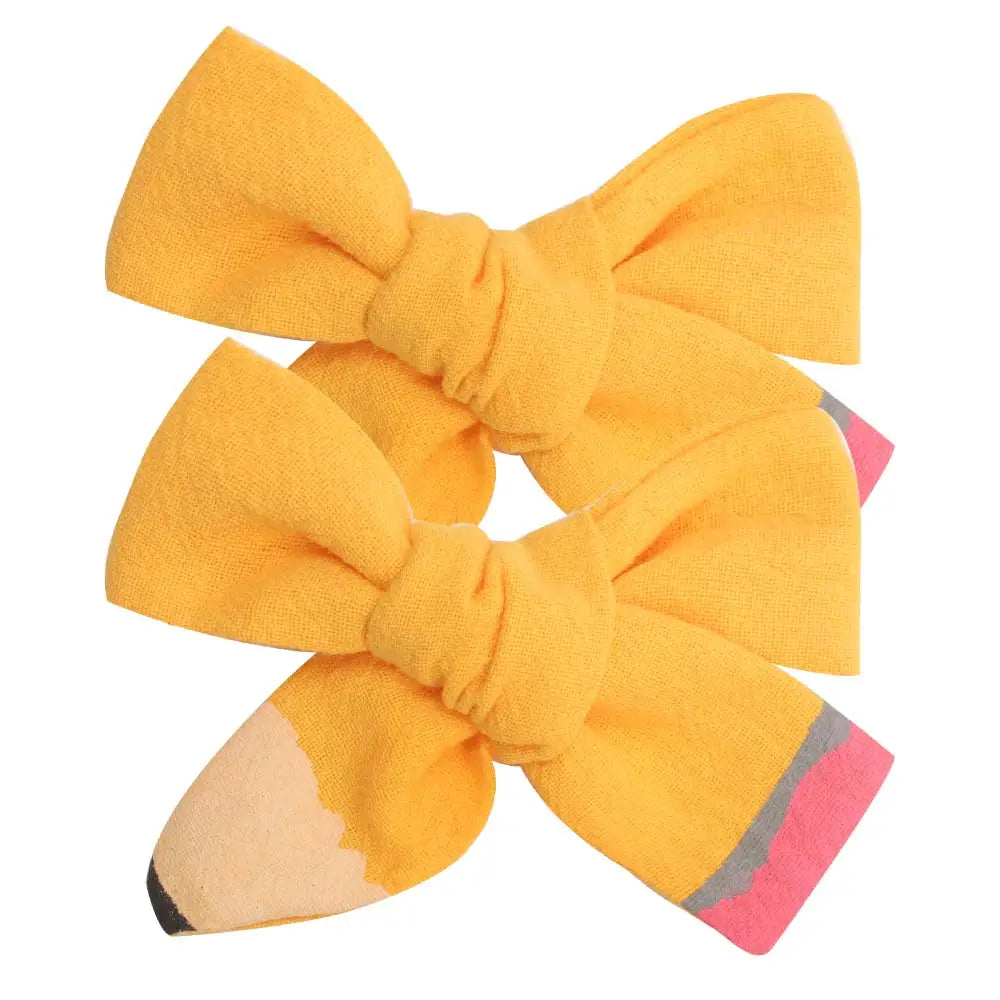 2Pcs Pencil Bow Hair Clips - Cute Kawaii Back to School Hairpins for Girls Kids