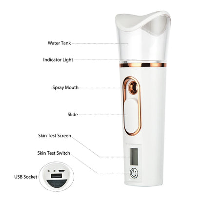 Handheld Nano Mist Sprayer Facial Steamer – Mini Portable Hydrating Skin Care Humidifier with LED Display Nebulizer Beauty Device