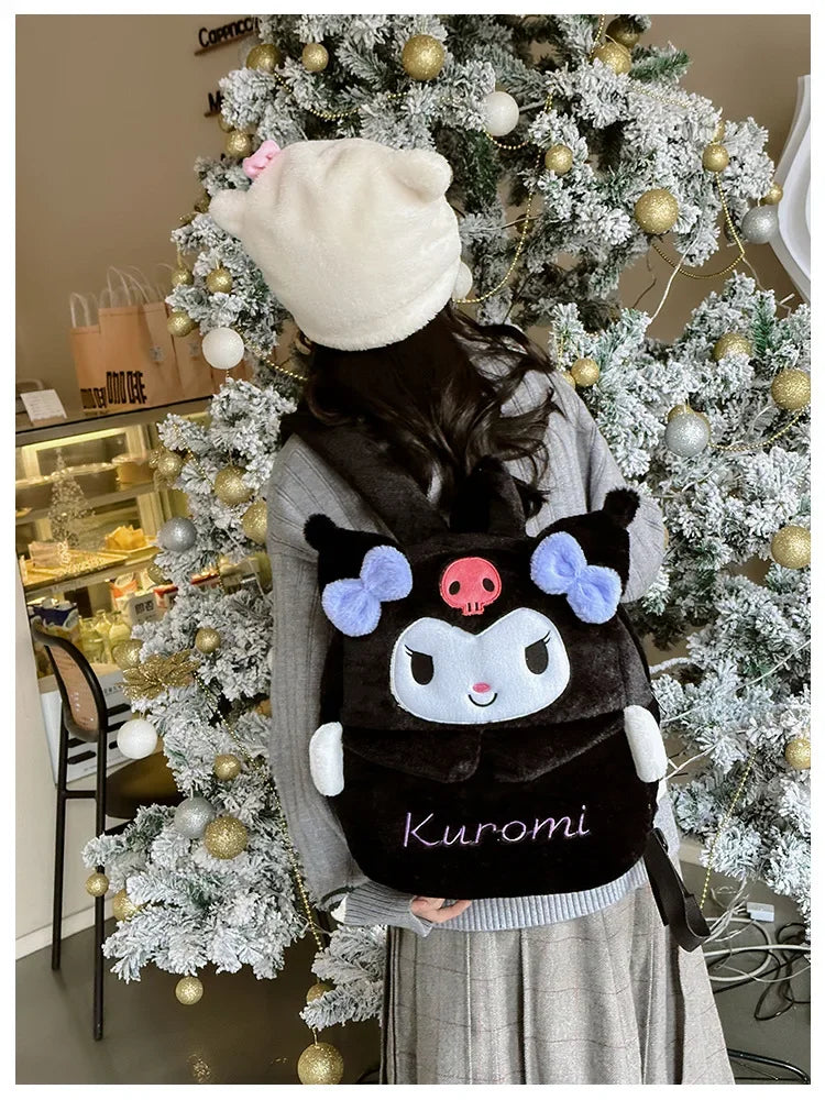 Kuromi & Cinnamoroll Plush Backpack — Cute Cartoon Soft Daypack for School, Travel & Daily Use