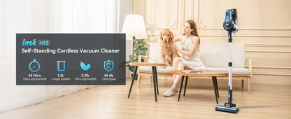 INSE Cordless Vacuum Cleaner – 20Kpa Lightweight Stick Vacuum with 2200mAh Battery for Hard Floors, Carpets, Hair & Car Cleaning