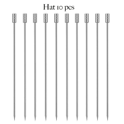 10PCS Stainless Steel Cocktail Picks - Fruit Sticks & Drink Stirring Sticks in Circle, Ball, and Hat Shapes