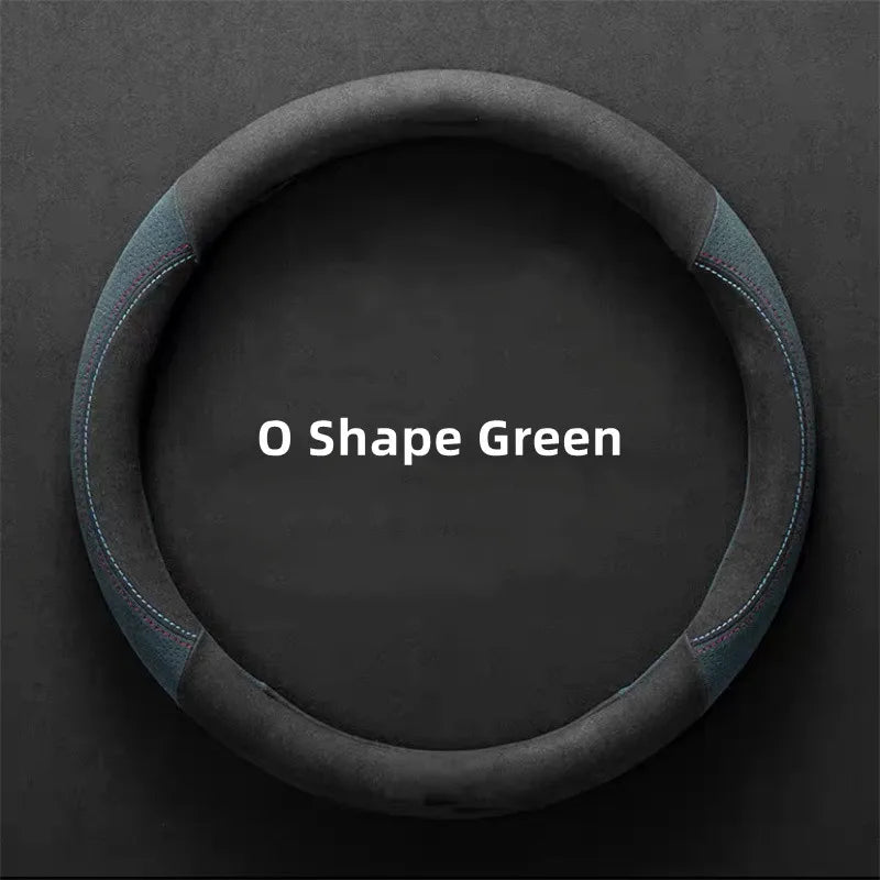Universal Cowhide Suede Steering Wheel Cover — Breathable 37-38cm Car Steering Wheel Wrap Accessories