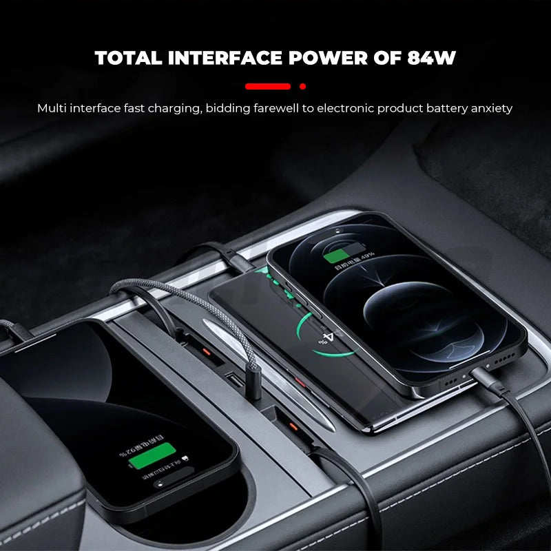 Futhope Docking Station with Telescopic Rope – Tesla Model 3/Y Highland Hub & Central Control Splitter for Laptop Support