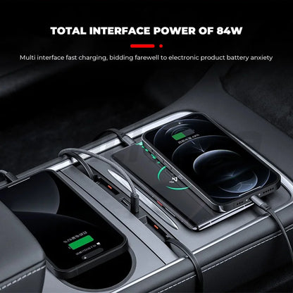 Futhope Docking Station with Telescopic Rope – Tesla Model 3/Y Highland Hub & Central Control Splitter for Laptop Support