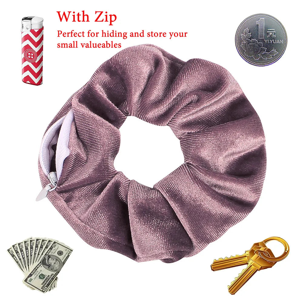 Portable Hidden Safe Hair Tie Storage Case – Secret Scrunchie with Zipper for Cash, Key & Jewelry (Travel/Outdoor)
