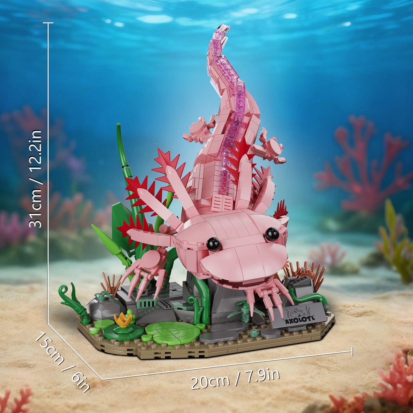 998-Piece Axolotl Building Blocks Set - Creative Aquatic Amphibian Model Toy & Gift for Adults