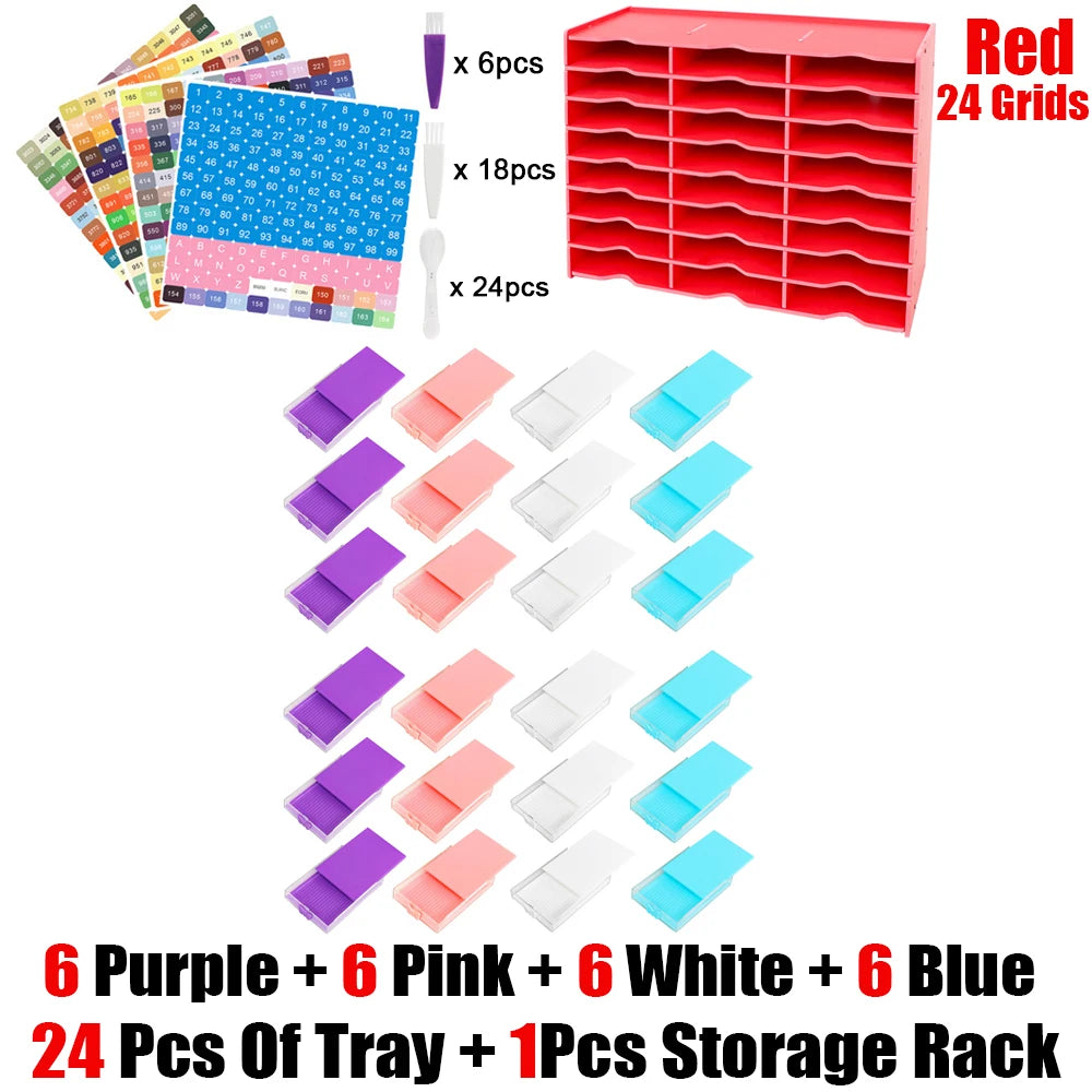 HOMFUN 5D Diamond Painting Tray Kit – 12/24/48 Slots with Storage Rack Organizer for Drill Plate Accessories
