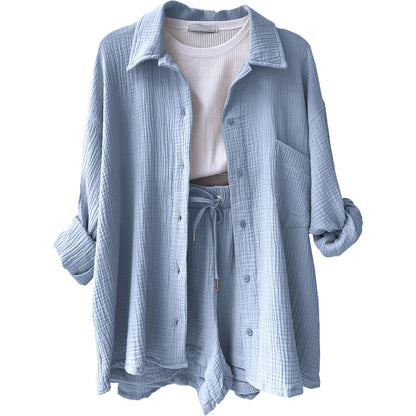 2025 Women’s Summer Two-Piece Set – Solid Color Casual Loose Short Pants & Top Outfit