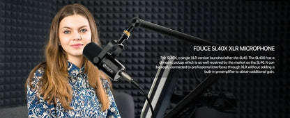 FDUCE SL40X/SL40 Dynamic Microphone — Metal Headset with Sound Insulation, Ideal for Podcasts, Live Broadcast & Gaming