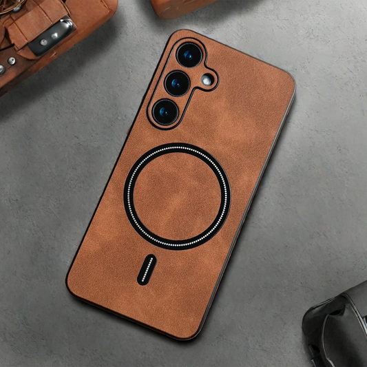 Luxury PU Leather Magnetic Phone Case - MagSafe Compatible Cover for Samsung Galaxy S21, S22, S23, S24, S25 & S26 Series