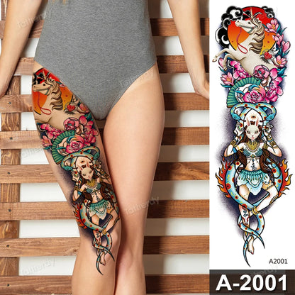 Large Temporary Leg Tattoos for Women - Sexy Animal & Anime Skull Water Transfer Body Art Stickers