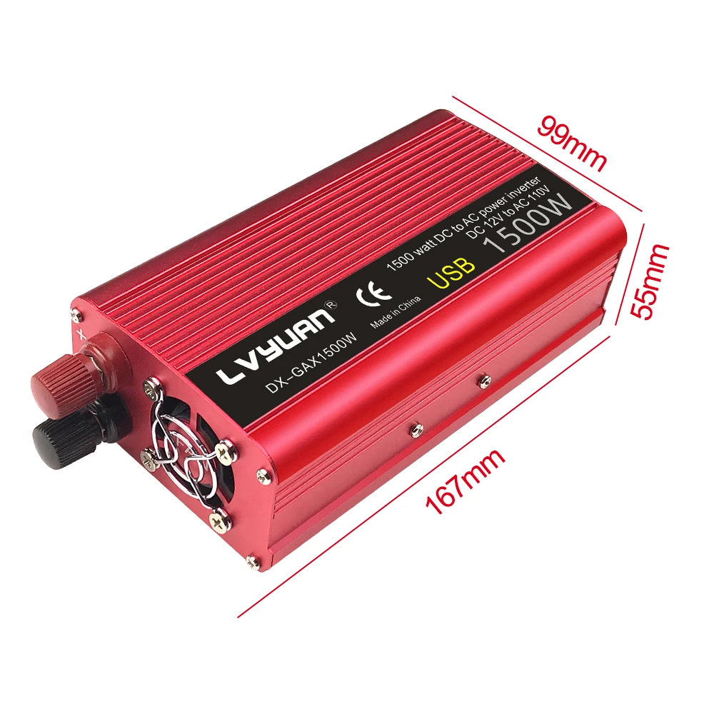 1500W-2600W Car Power Inverter – Portable DC12V to AC110V Charger for Phone, Laptop, Camera with US Socket